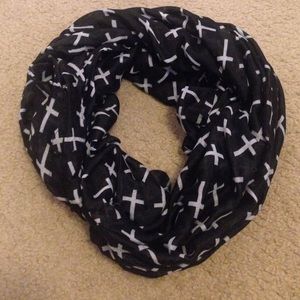 Black silky scarf with white crosses 💜