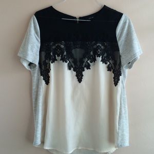 Black lace and grey dress shirt