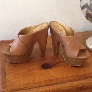 Jessica Simpson slide brown tan heels 7 leather