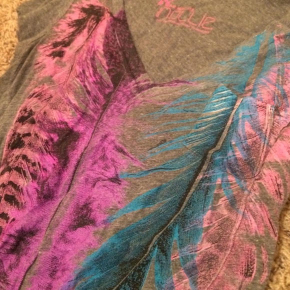 Gray Nollie Shirt w/ Pastel Feather Graphics - Picture 2 of 3