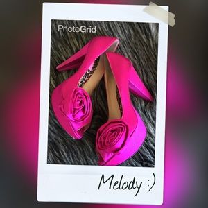 Fuchsia Silk Open Toe Heels