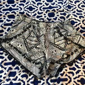 sold - Black and White Aztec Print Pom Pom Shorts