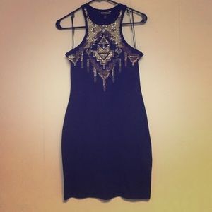 Black Embellished Bodycon Racerback Dress