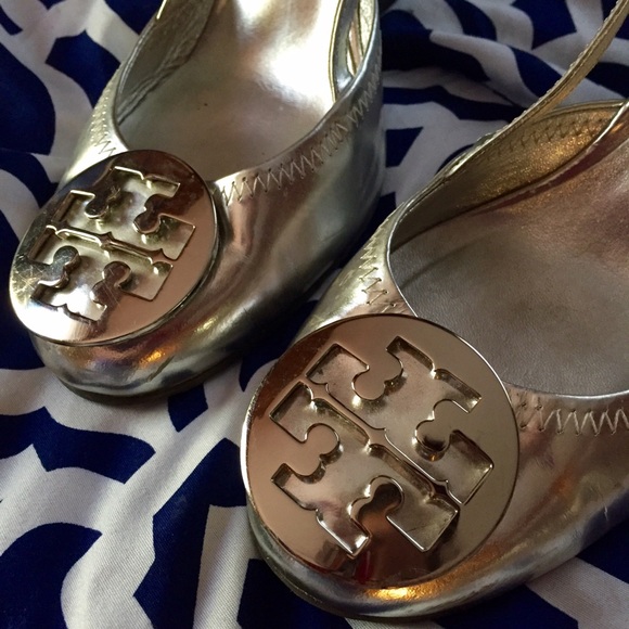 Metallic Silver Tory Burch Wedges