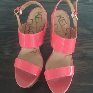 Kelsi Dagger coral pink wedge shoes