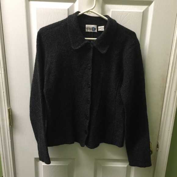 Black wool cardigan sweater.