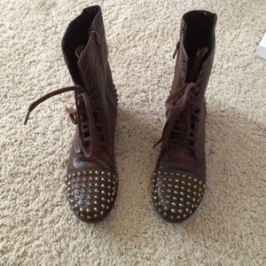 Steve Madden brown leather brass studded booties