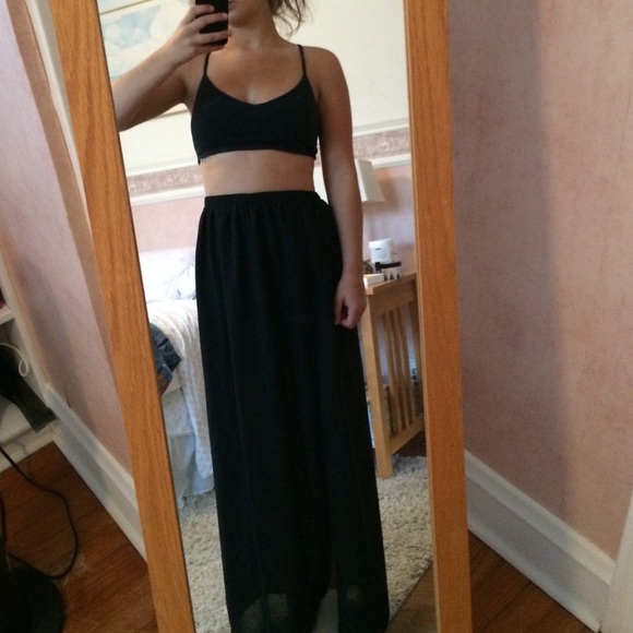 Black maxi dress with two slits in legs