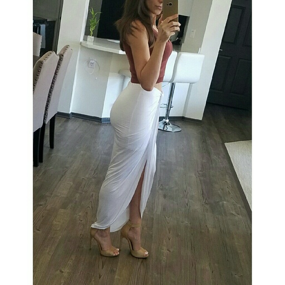White Draped Maxi Skirt #411-W - Picture 2 of 3
