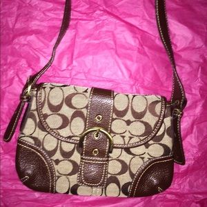 Brown coach mini hand bag