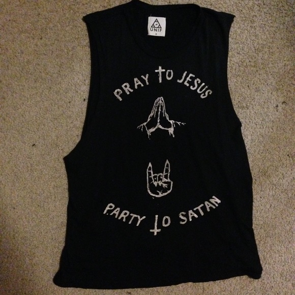 unif pray to jesus party to satan tank top