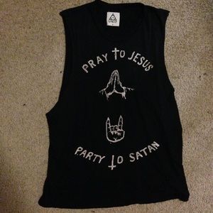 unif pray to jesus party to satan tank top