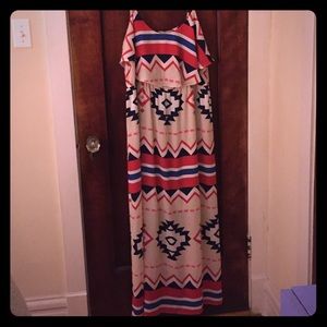 Forever 21+ red/white/blue native print maxi dress