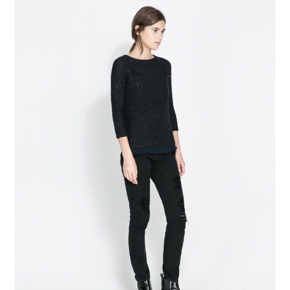 Zara navy blue sequined sweater