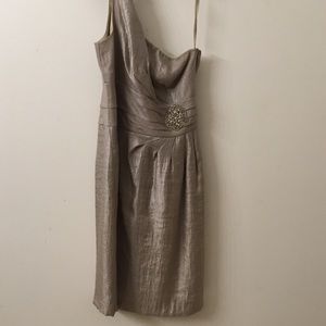 Tahari one shoulder gold dress