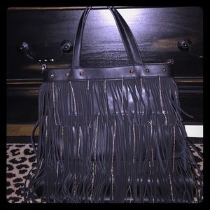 Vegan suede/leather fringe tote