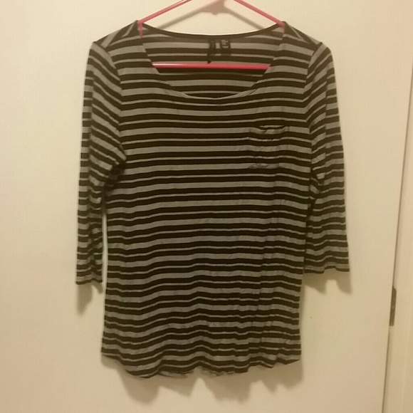 Plum and Gray striped 3/4 sleeve