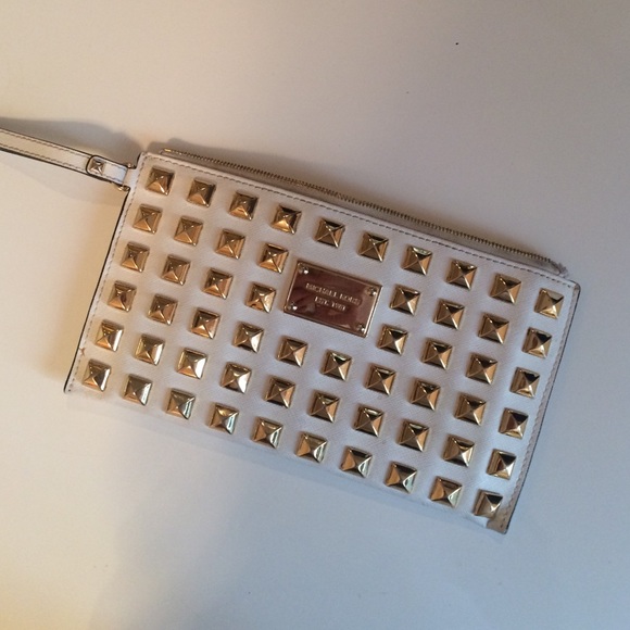 Michael Kors White leather and gold studded clutch
