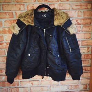 Calvin Klein Fur Hood Bomber Coat