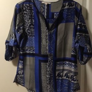 Blue and gray blouse.
