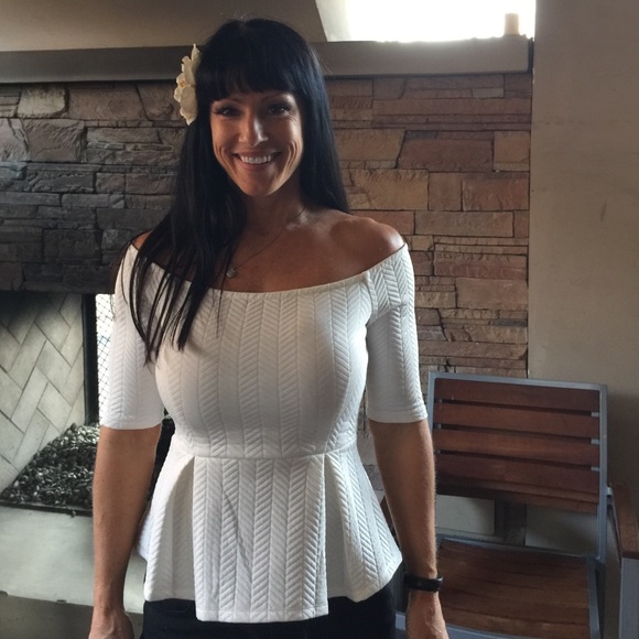 Textured peplum off the shoulder top