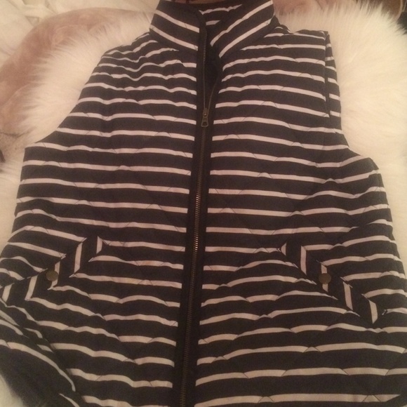 Black and white stripped puffer vest