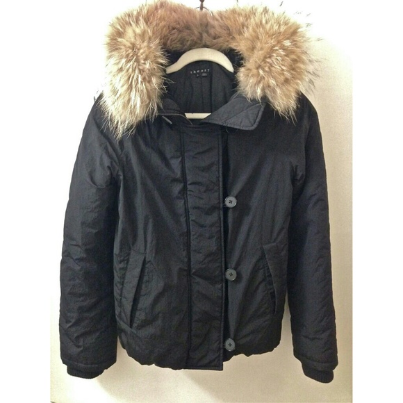 theory puffer jacket with genuine fur trim hood - Picture 1 of 4