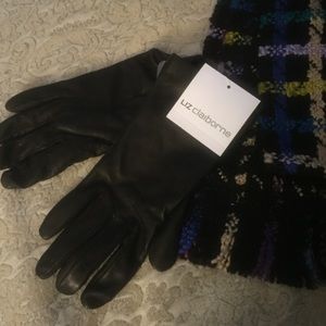 NWT isotoner black leather gloves size 8