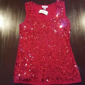 Red sequined Loft Tank NWT