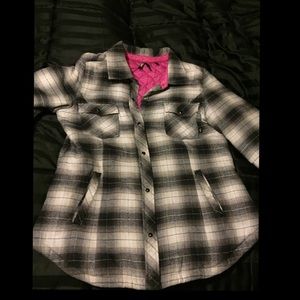 Black & white plaid Vans jacket w/pink thermal