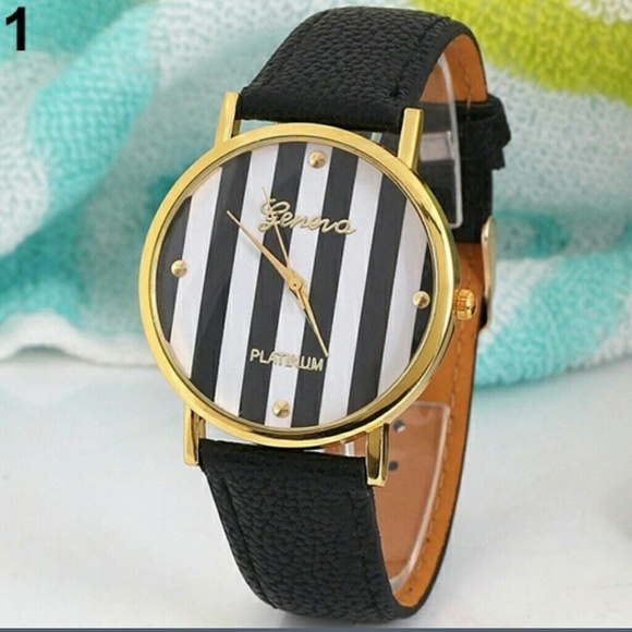 Black Geneva striped Analog quartz watch