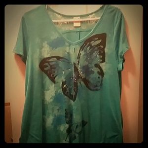 Blue/green butterfly top. Size XXL