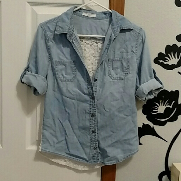 Lace back chambray shirt