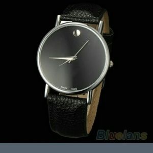 Black Geneva minimalism leather strap watch