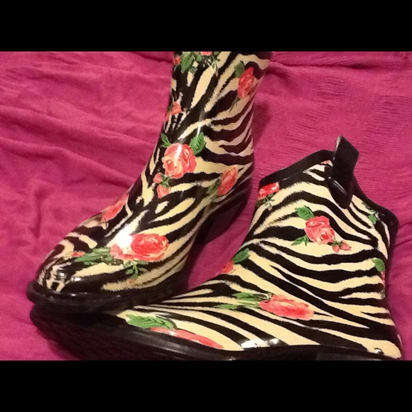 Floral and black cowboy rain boots