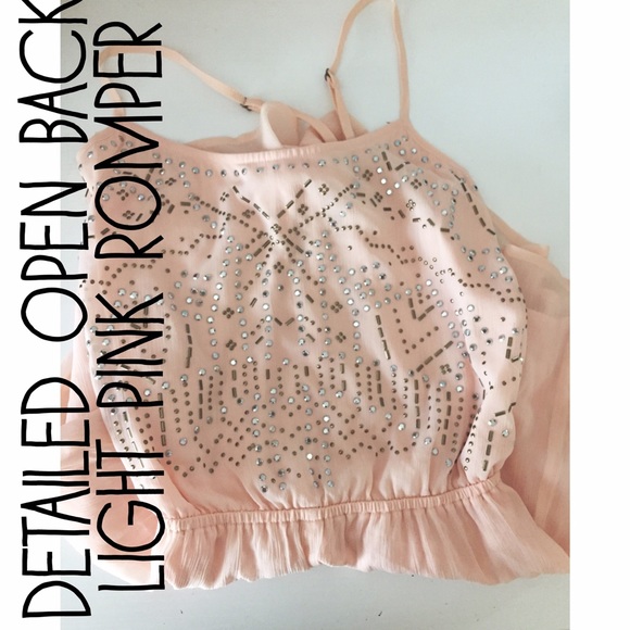 Detailed Open Back Light Pink Romper