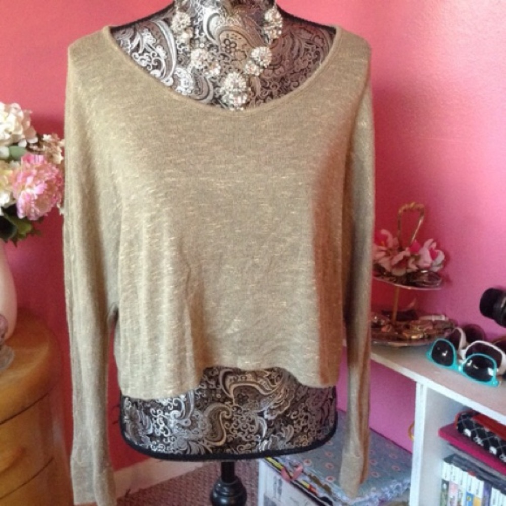 BOZZOLO TAUPE CROP SWEATER TOP L NWOT
