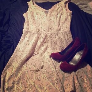 Red Jessica Simpson wedge heals.