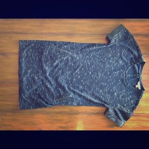 Short Sleeved Black Dress with Leather Detail