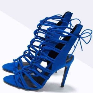 Zara blue suede laced up heels