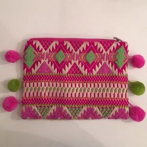 One of a kind beaded pom-pom clutch