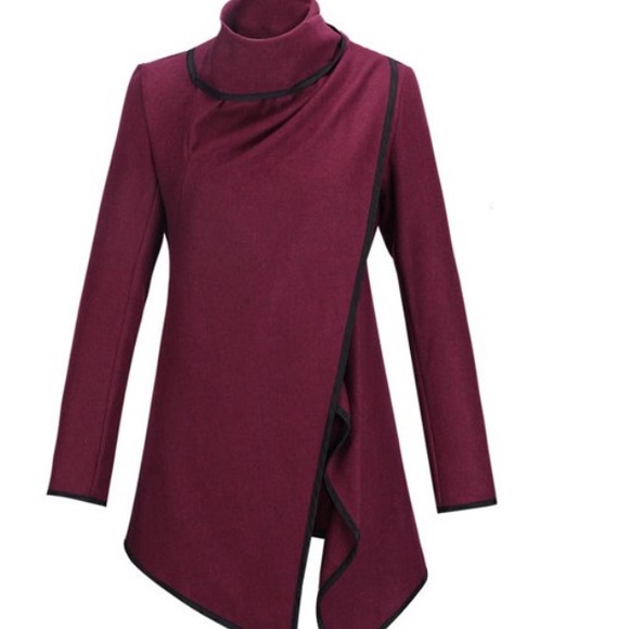 Jackets & Blazers - Maroon asymmetrical jacket with zippered sleeves