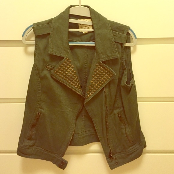 Studded army green vest