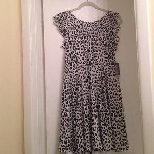 Express Lace Back Leopard Print Fit & Flare Dress