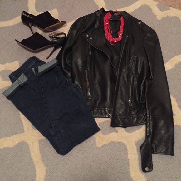 SOLD! Black vegan leather moto jacket