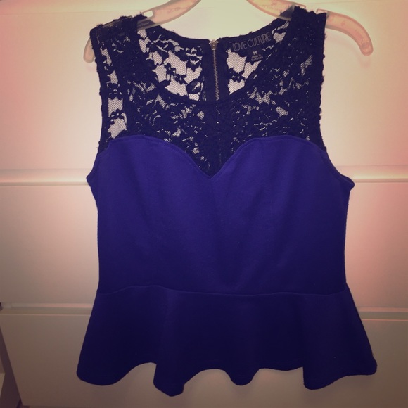 BLUE PEPLUM LACE TOP