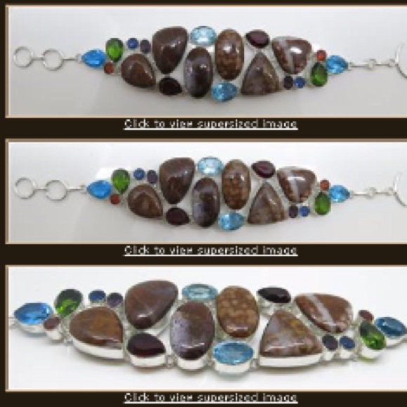 150ct Multi-Gemstone Sterling Silver Adj Bracelet - Picture 4 of 4