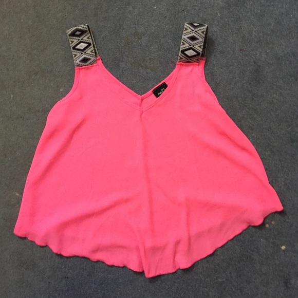 Bright pink chiffon shirt with Aztec straps!