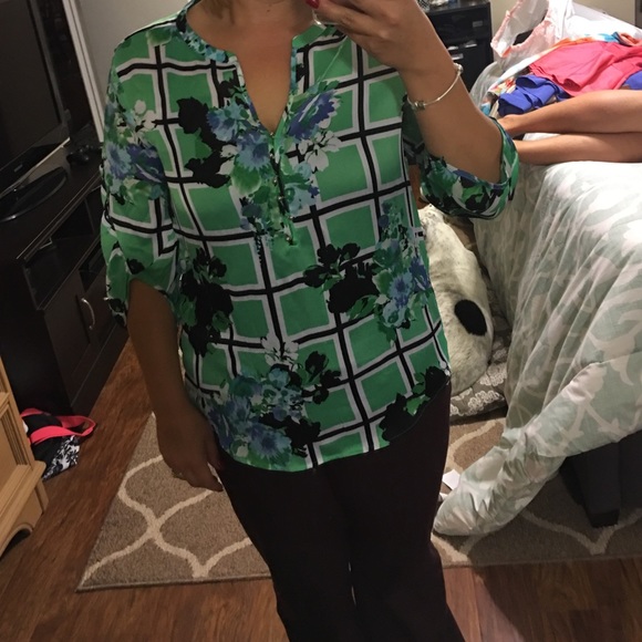 Green and black blouse