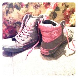 Gray and pink sparkly All Star Converse sneakers
